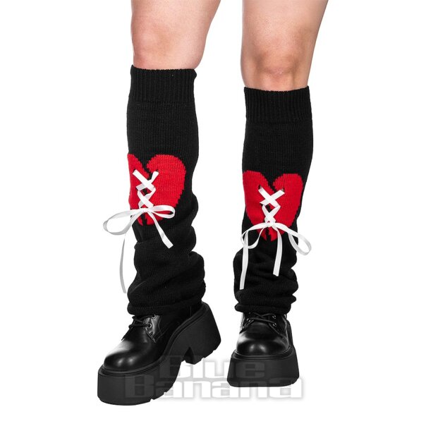 Blue Banana Heart Legwarmers (Black/Red) | Alternative Accessories