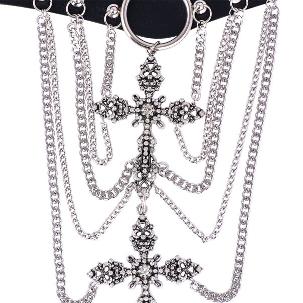 Halsband mit blauen Bananenspitzen und Kreuzen (Schwarz) | Alternative Accessoires
