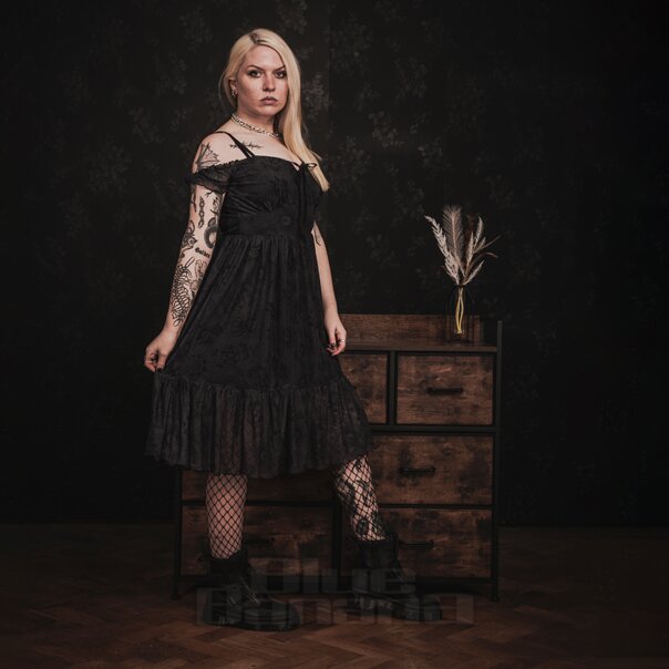 Jawbreaker Tarot Kalte Schulter Midikleid (Schwarz) | Blue Banana