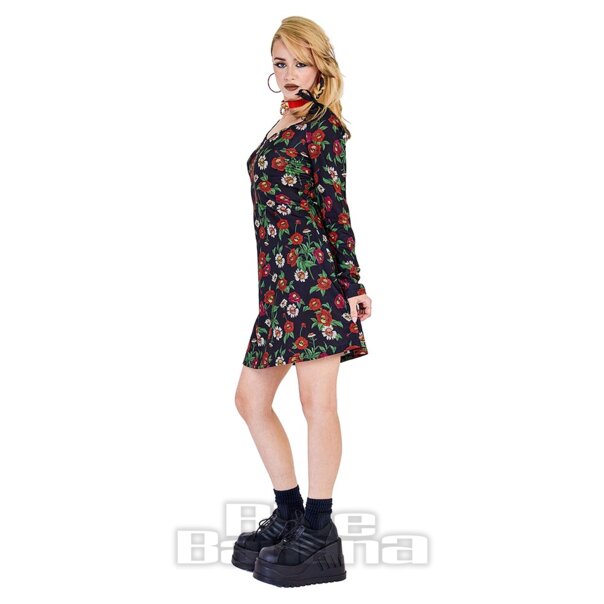 Jawbreaker Minikleid mit Blumen und Totenkopf (Schwarz) | Blue Banana