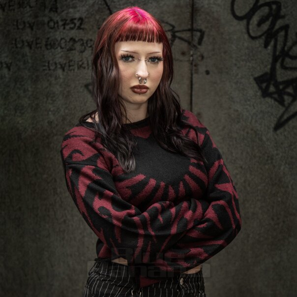 Banned Toxic Love Cropped Jumper (Black/Burgundy) | Alternative Clothing, Alternative Jumpers