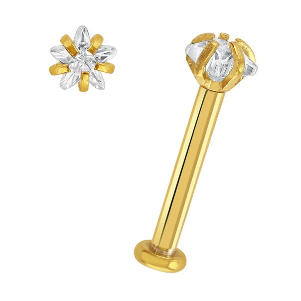 Plasma Gold 1.2 x 8mm Star 3mm Crystal Labret | Ear & Lip Jewellery