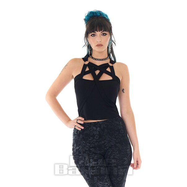 Jawbreaker Pentagram Straps & Rings Crop Top (Black) | Alternative Fashion, Goth Clothing