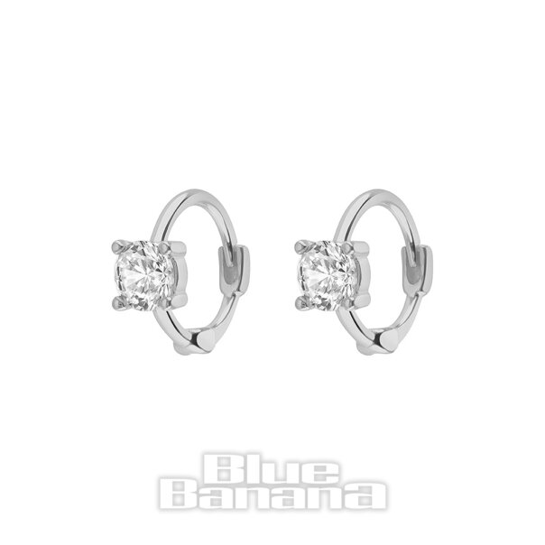 Blue Banana Sterling Silver Square Crystal  Clicker Hoops (Pair)| Body Piercing Jewellery