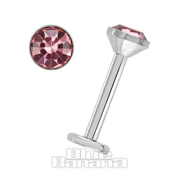 4mm Rose Jewel Labret Bar, Internally Threaded Jewellery