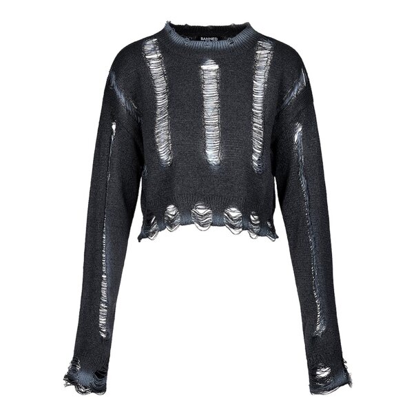 Banned X Blue Banana Prima Pullover (Schwarz) | Gothic Crop Pullover
