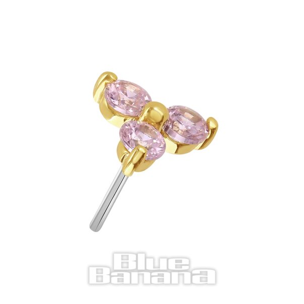 Blue Banana 14K Gold Cubic Zirconia Triangle Threadless Top (Pink)| Body Piercing Jewellery