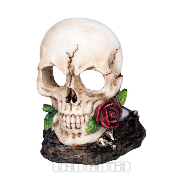 Teelichthalter „Something Different“ mit Totenkopf-Rosenmotiv (weiß) | Blue Banana