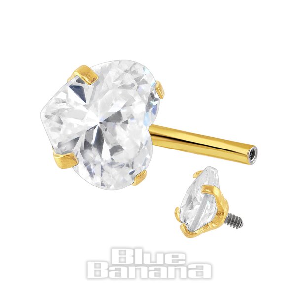 Blue Banana Surgical Steel Cubic Zirconia Heart Navel Bar (Gold)| Body Piercing Jewellery