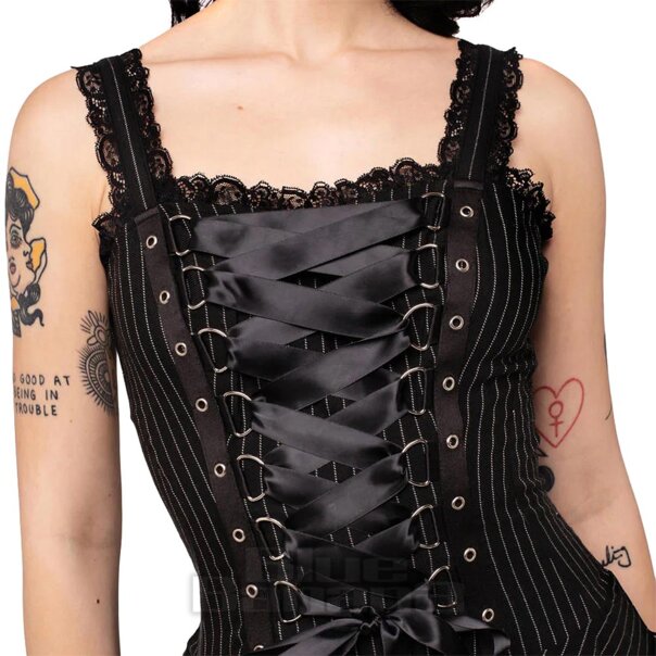 Hell Bunny Harley Nadelstreifenkleid (Schwarz) | Blue Banana