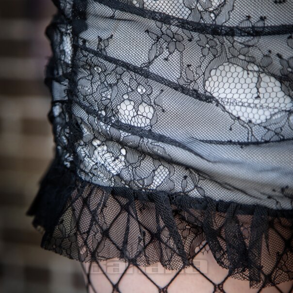 Jawbreaker Ruched Lace Mini Skirt (Black/White) | Alternative Fashion, Goth Clothing