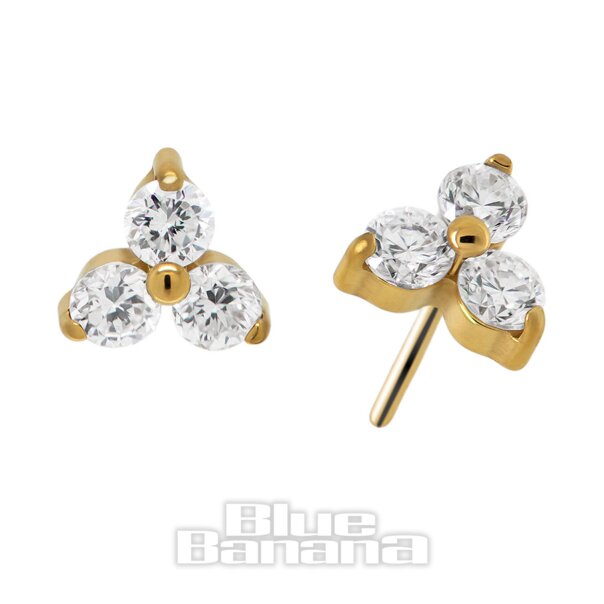 Blue Banana Plasma Gold Trio Lab Diamond 3.5mm Threadless Top (Gold) | Blue Banana Piercing