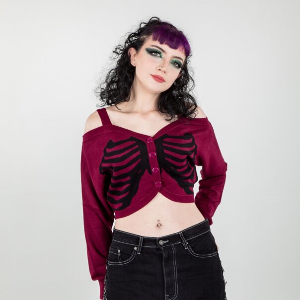 Banned Ligeia Cardigan (Burgundy & Black) | Banned Alternative Clothing