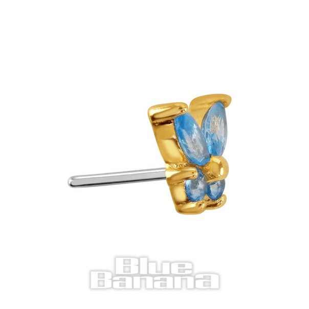 Blue Banana 14 Karat Gold Edelstein-Schmetterling Fadenloses Oberteil (Aqua)| Body Piercing Jewellery