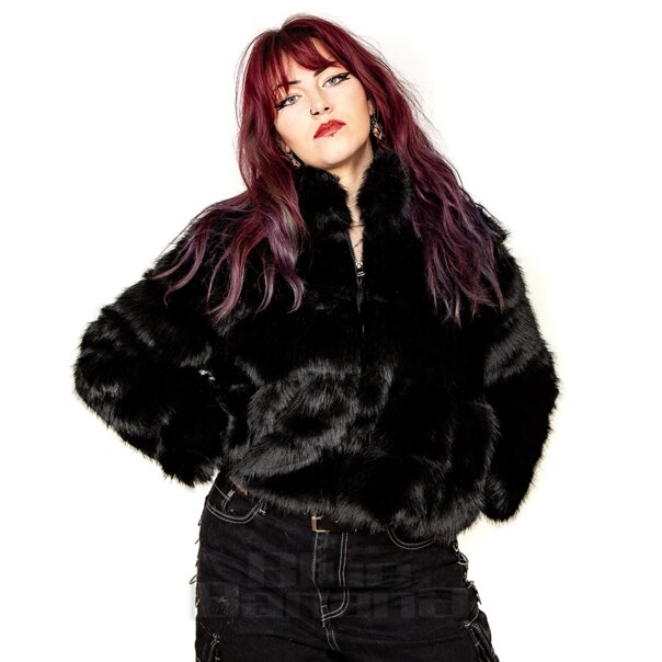 Blue Banana Faux Fur Zip Jacket (Black) | Blue Banana