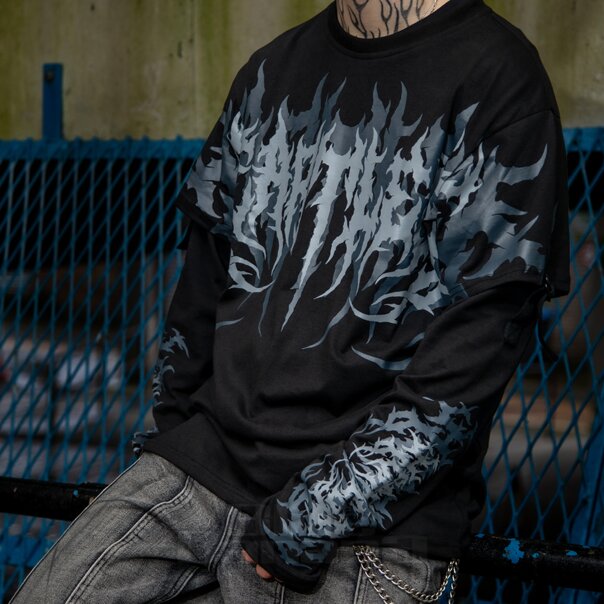 Heartless Akumu Top (Black/Grey) | Alternative Fashion, Goth Clothing