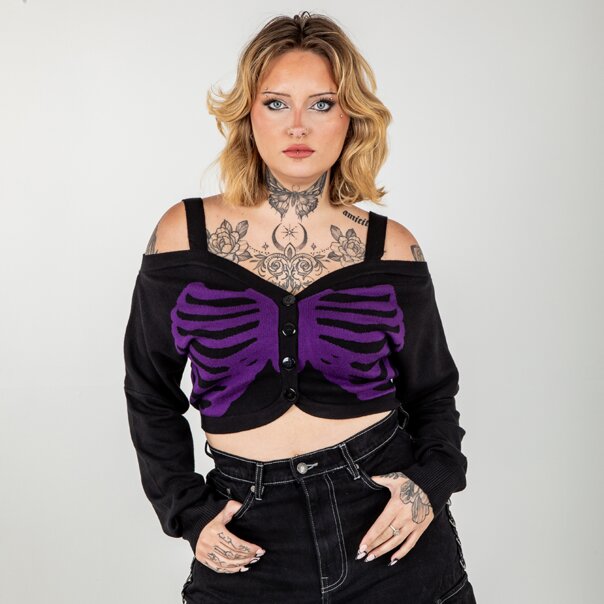 Banned Ligeia Cardigan (Black/Purple) | Alternative Knits | Autumn Fashion