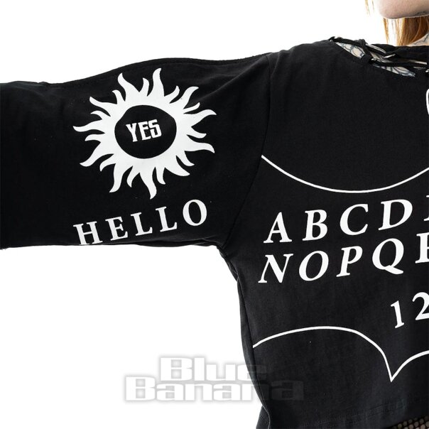 Heartless Ouija Spirit Bat Open Sleeve Crop Top (Black) | Blue Banana