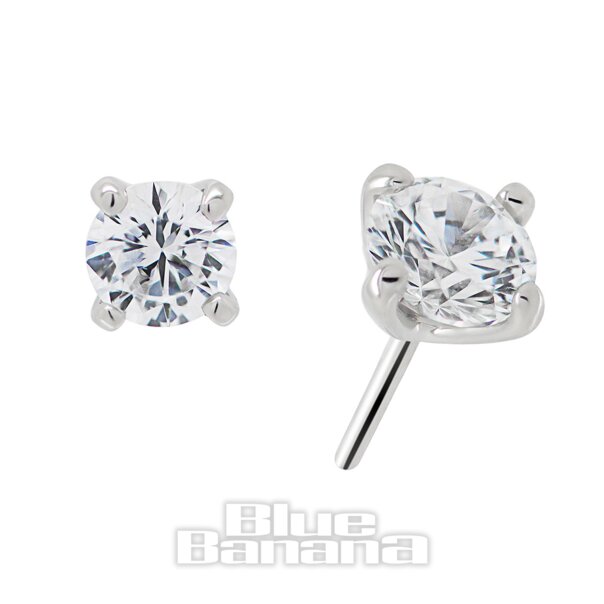 Blue Banana 14K White Gold Cubic Zirconia 3mm Threadless Top (White Gold) | Blue Banana Piercing