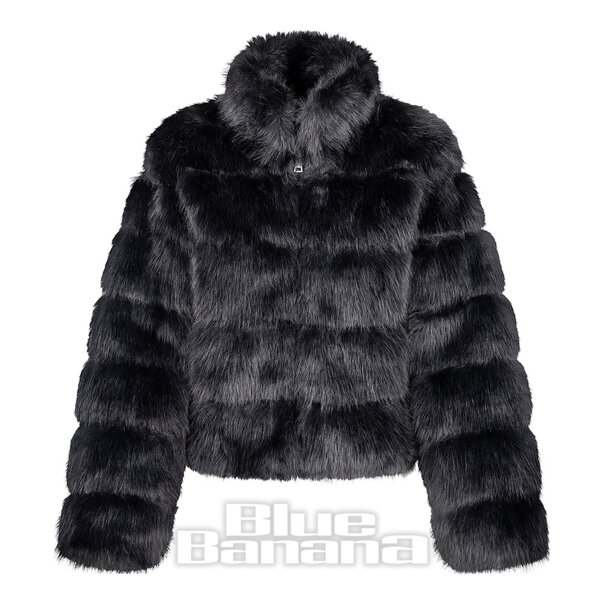 Blue Banana Faux Fur Zip Jacket (Black) | Blue Banana