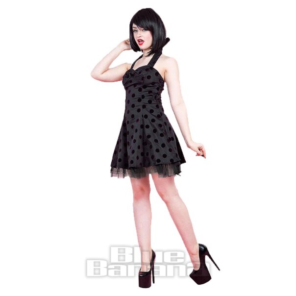 H&R London Flock Dot Dress (Black/Purple) | Blue Banana