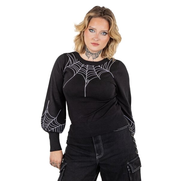 Banned Carla Spiderweb Jumper (Black) | Alternative Knits | Autumn Fashion
