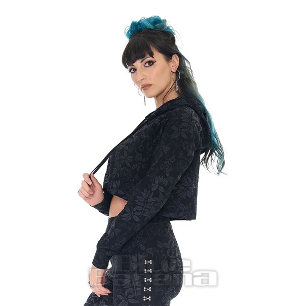 Jawbreaker Cat Crop Hoodie (Black) | Alternative Fashion, Goth Clothing