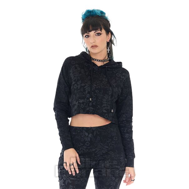 Jawbreaker Cat Crop Hoodie (Black) | Alternative Fashion, Goth Clothing