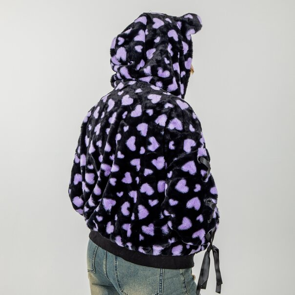 Banned Nanami Kawaii Hearts Hoodie (Black/Purple) | Blue Banana