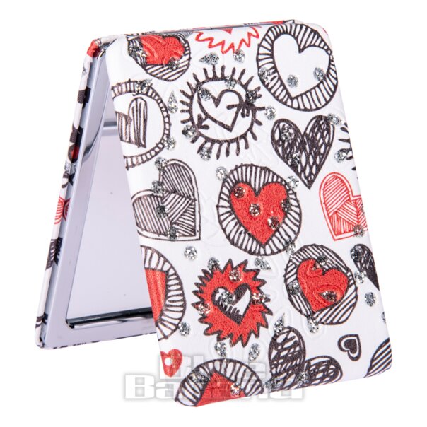 Folding Compact Makeup Mirror (Doodle Hearts) | Coloured Contact Lenses