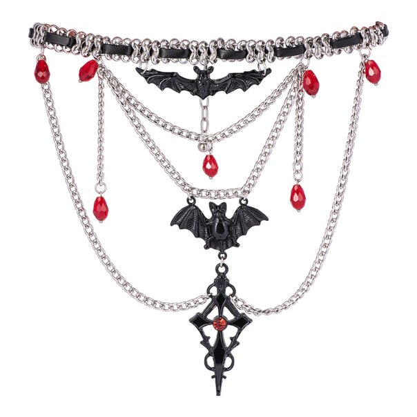 Collana con pipistrello e croce a forma di banana blu (argento) | Accessori alternativi