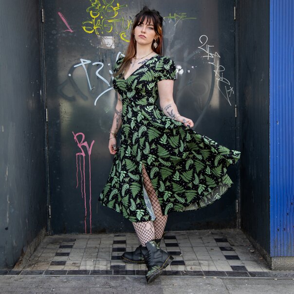 Hell Bunny Gaia Midi Dress (Black/Green) | Alternative Fashion, Goth Clothing