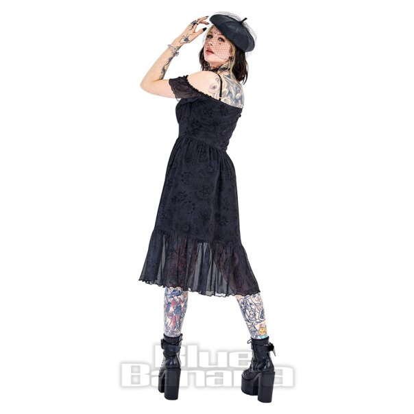 Jawbreaker Tarot Cold-Shoulder Midi Dress (Black) | Blue Banana