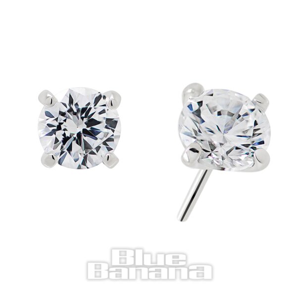 Blue Banana 14K White Gold Cubic Zirconia 4mm Threadless Top (White Gold) | Blue Banana Piercing
