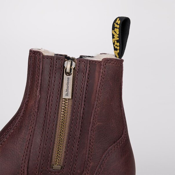 Dr Martens Chelsea 2976 Alyson Zip Grizzly Boots (Cherry) | Autumnal Dr Martens