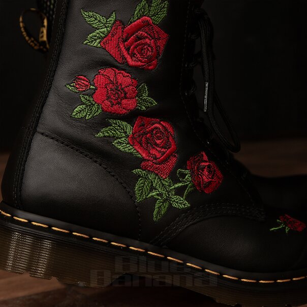 Dr Martens 1460 Vonda Embroidered Rose Boots (Black) | Blue Banana