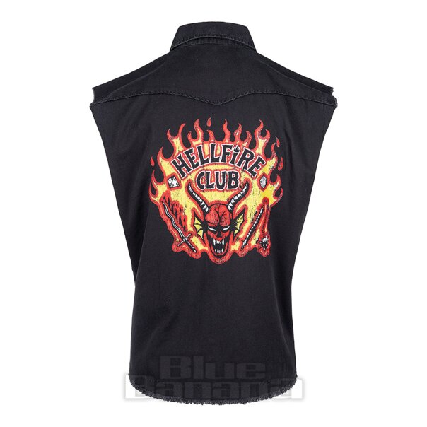 Official Stranger Things Hellfire Distressed Sleeveless Shirt (Black) | Blue Banana