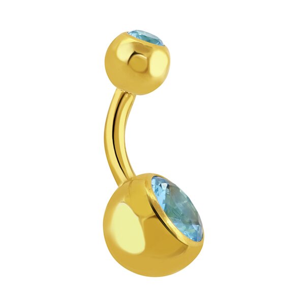 Blue Banana Plasma Gold 1.6mm Internally Threaded Double Jewelled Navel Bar (Aqua) | Blue Banana