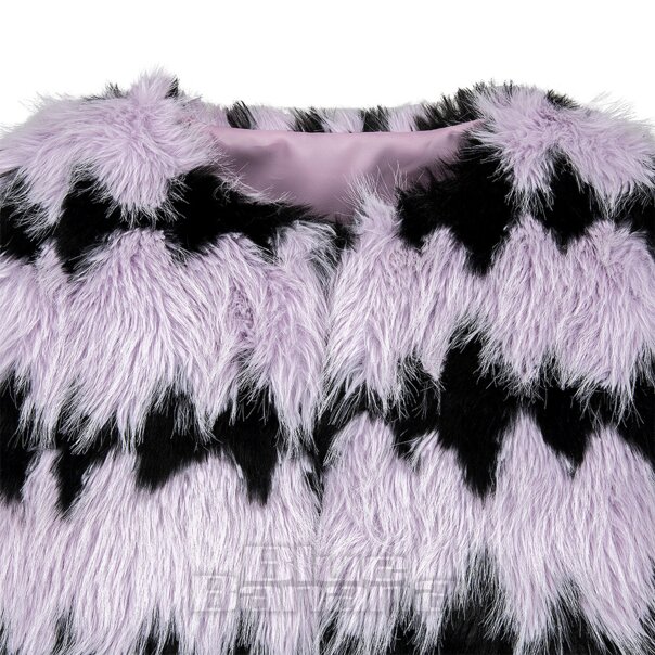 Blue Banana Gestreifter Kunstpelzmantel (Flieder/Schwarz) | Blue Banana