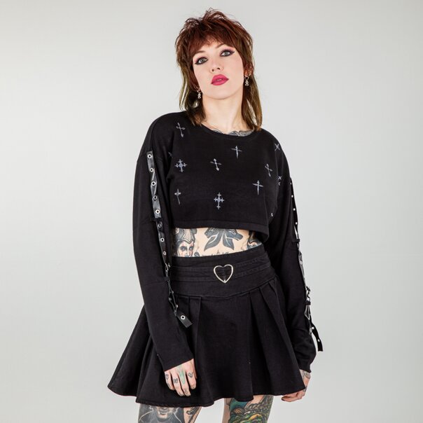 Banned Crossbound Crop Jumper (Black) | Banned Alternative Clothing
