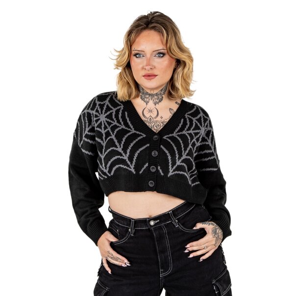 Banned Web Of Night Cardigan (Black/Grey) | Alternative Knits | Autumn Fashion