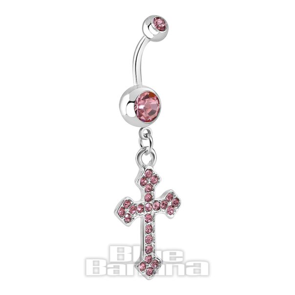 Piercing All'Ombelico In Acciaio Chirurgico Blue Banana  1.6mm Cross (Rose)