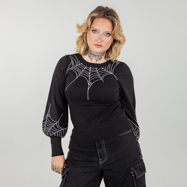 Banned Carla Spiderweb Jumper (Black) | Alternative Knits | Autumn Fashion