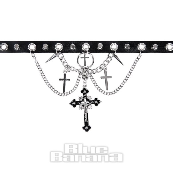 Blue Banana Calavera Y Cruces Gargantilla (Negro/Plata) | Blue Banana