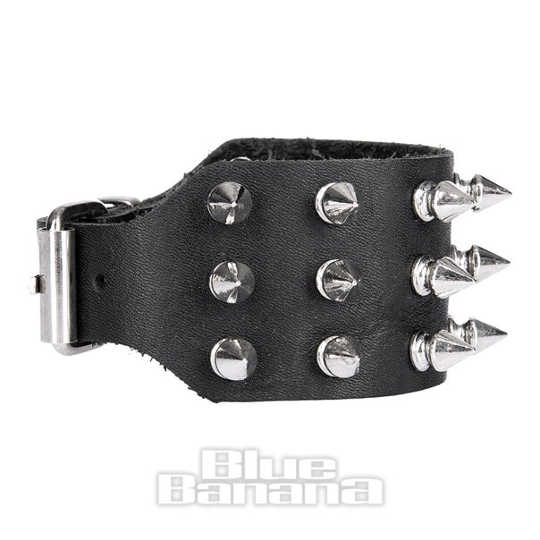 Bracelet Blue Banana à 3 rangées de pointes argentées (noir-argent) | Banane bleue