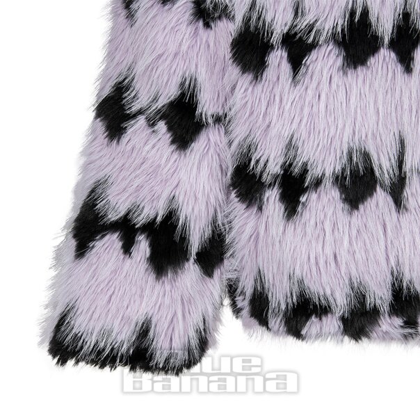 Blue Banana Gestreifter Kunstpelzmantel (Flieder/Schwarz) | Blue Banana