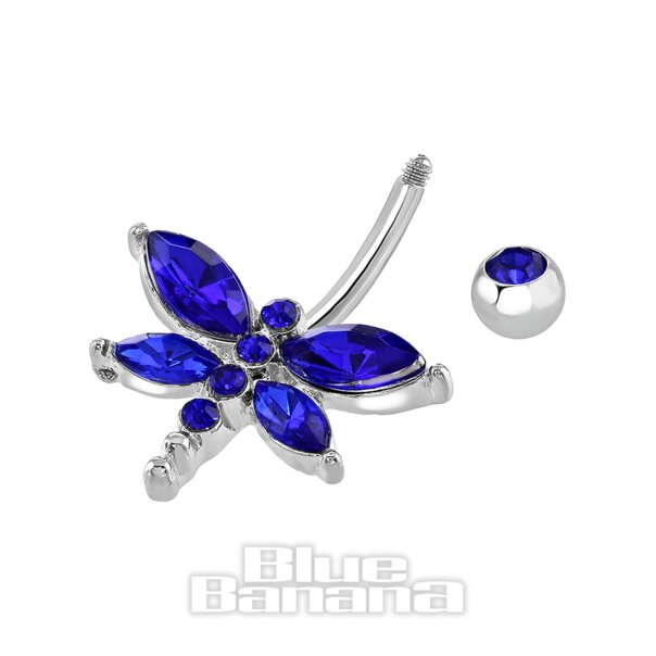 Piercing All'Ombelico In Acciaio Chirurgico Blue Banana  1.6mm Dragonfly (Blue Zircone)