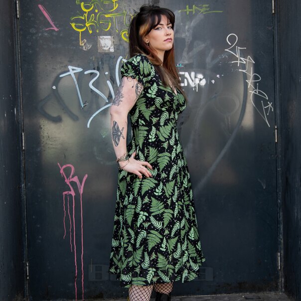 Hell Bunny Gaia Midi Dress (Black/Green) | Alternative Fashion, Goth Clothing
