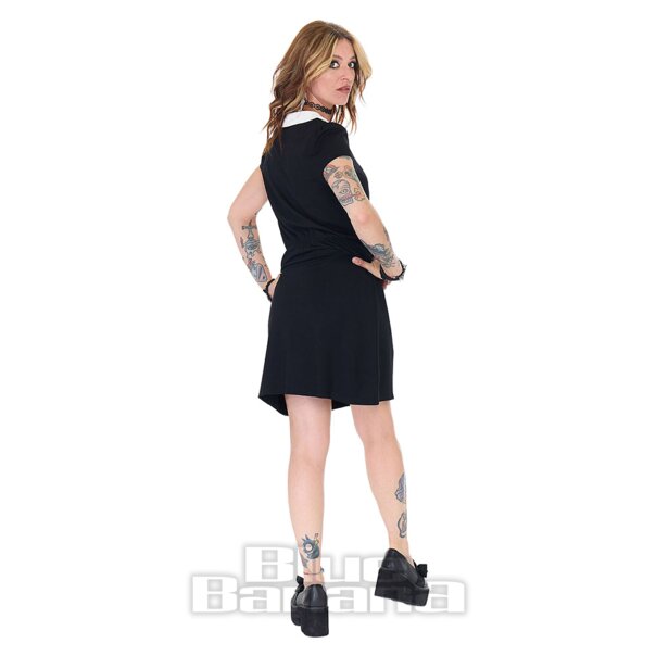 Jawbreaker Embroidered Collar Mini Dress (Black/White) | Alternative Fashion, Goth Clothing