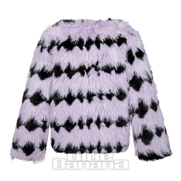 Blue Banana Gestreifter Kunstpelzmantel (Flieder/Schwarz) | Blue Banana